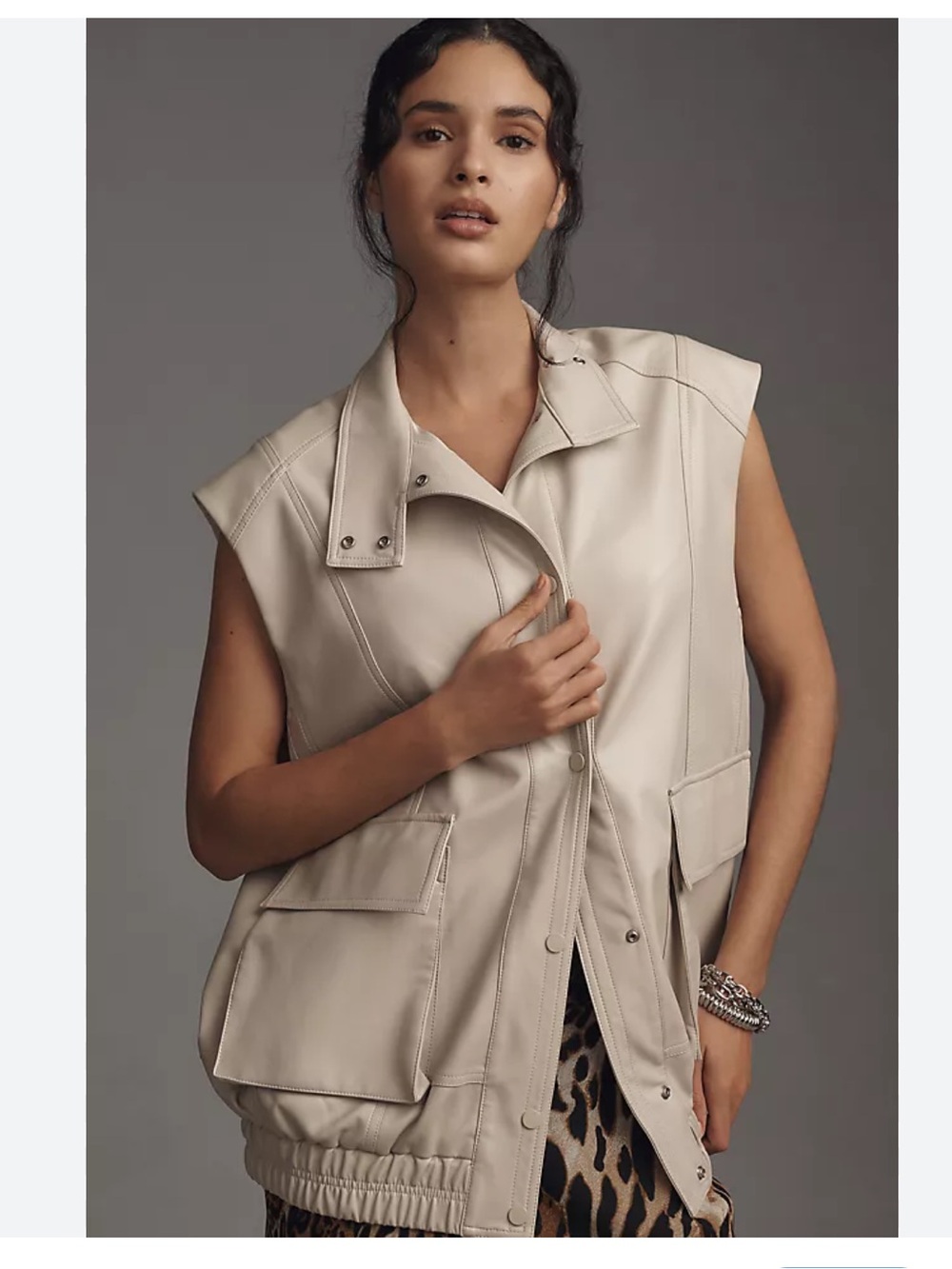 Anthropologie Faux Leather Oversized Vest XL
